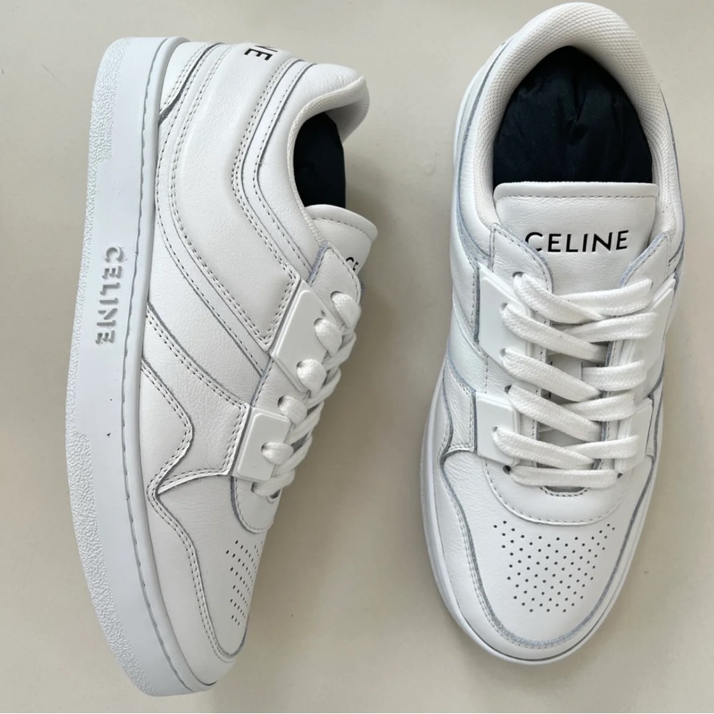 CELINE TRAINER LOW LACE-UP SNEAKER IN CALFSKIN OPTIC WHITE